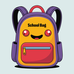 Colorful School Bag Cartoon Illustration with Smiling Face Perfect for Education and Childrens Designs Back to School Concept