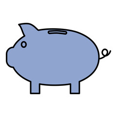 Flat vector illustration of a blue piggy bank, representing financial savings, money management, and investments
