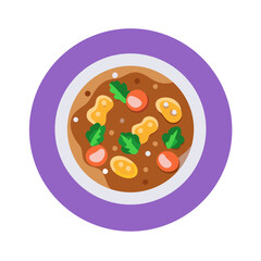 Top-down cartoon style image of a colorful stew