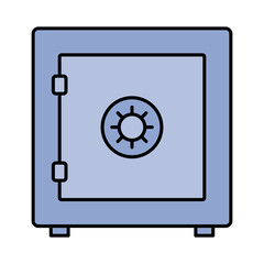 Flat vector illustration of a blue safe box with lock mechanism, representing money security, banking, and financial savings