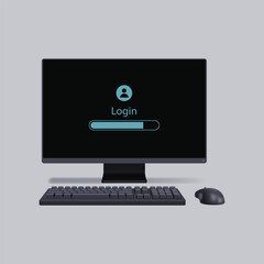 Computer login screen with loading bar and profile icon digital technology and user interface access on desktop