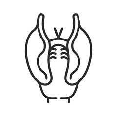 Minimalist lobster outline icon on a solid black background