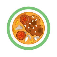 Top-down view of a delicious noodle soup bowl illustration