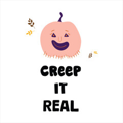 Decorative card with a cute pumpkin and an inspirational quote. 