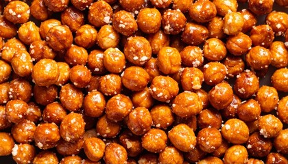 Close-up of delicious candied nuts covered in a sweet coating, perfect for snacking
