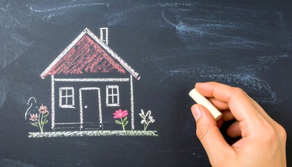 Hand-drawn house on chalkboard