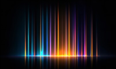 Vibrant Spectrum: Abstract Light Rays in a Dark Void with Reflections