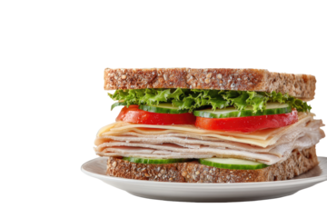 Close-up of a sliced turkey sandwich on a plate