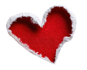 Red heart shape, textured fabric, white trim