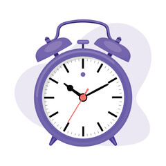Purple Alarm Clock Illustrating Time Management and Punctuality in a Vector Design Setting against a Clean White Background