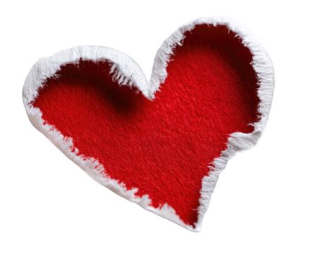Red heart shape, textured fabric, white trim