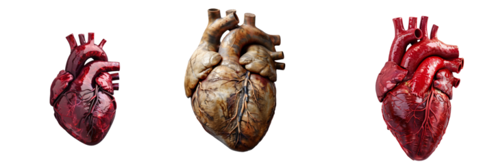 Set of Human Heart Isolated on Transparent Background. PNG.