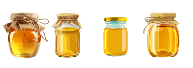 Set of Jar with Honey Isolated on Transparent Background. PNG.