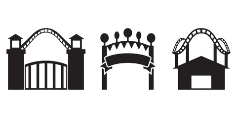 Vector illustration set of park entrance silhouettes with gates