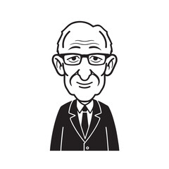 Old person in formal suit black and white vector illustration portrait elegant classic digital artwork