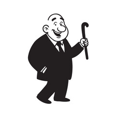 Old person in formal suit black and white vector illustration portrait elegant classic digital artwork