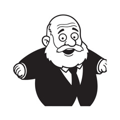 Old person in formal suit black and white vector illustration portrait elegant classic digital artwork
