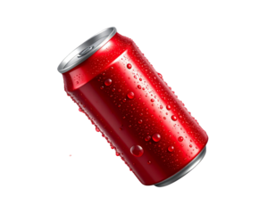 Floating Red Aluminium Soda Can with Water Droplets, Transparent PNG