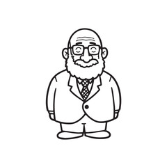 Old person in formal suit black and white vector illustration portrait elegant classic digital artwork
