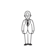 Old person in formal suit black and white vector illustration portrait elegant classic digital artwork