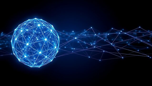 Abstract blue and white geometric sphere with connecting lines, symbolizing futuristic concepts.