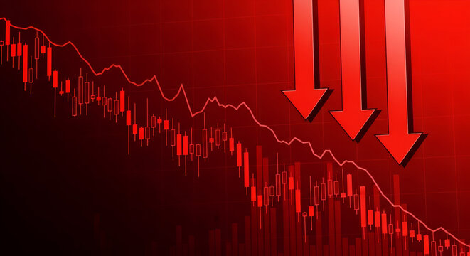 red economy business crisis graph arrow down, trading candlestick chart fall