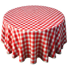 red and white checkered tablecloth on round table