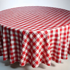 Fototapeta premium red and white checkered tablecloth on round table