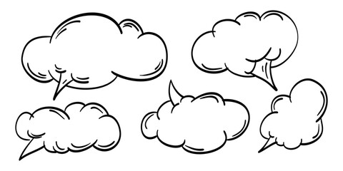 Cloud Speech bubbles comic on doodle set. comic style. isolated on white background. vector illustration