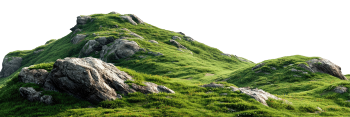 Lush hill covered in grass and scattered rocks