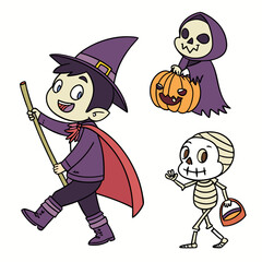 Obraz premium Halloween vector illustration with spooky characters