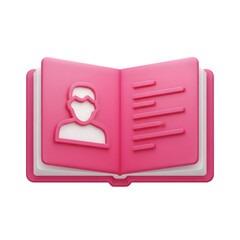 Pink open address book with person icon and lines of text