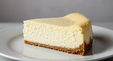 Cheesecake Slice Creamy White with Golden Crust on Plate