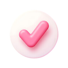 Pink check mark on a white circle against a black background