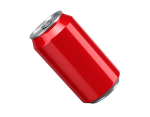  Tilted Red Aluminium Drink Can with Shadow and Minimal Design, Transparent PNG