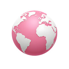 Pink earth globe with white continents on black background