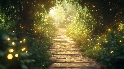 Dreamy enchanted forest with sparkling fireflies high resolution picture