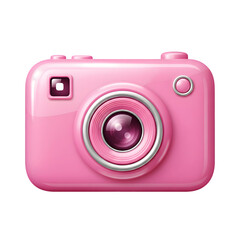 Cute pink digital camera on black background
