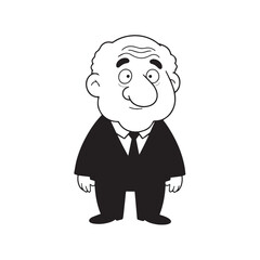 Old person in formal suit black and white vector illustration portrait elegant classic digital artwork