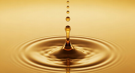 Stunning golden liquid drop creates perfect ripples in luxurious fluid motion