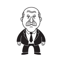 Old person in formal suit black and white vector illustration portrait elegant classic digital artwork