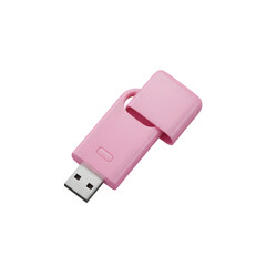 Pink usb flash drive with cap open on black background