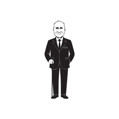 Old person in formal suit black and white vector illustration portrait elegant classic digital artwork