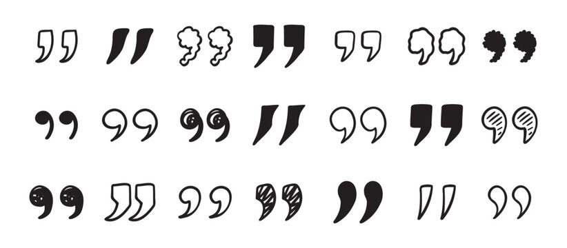 Quotation mark doodle hand drawn set. Quotation marks drawing for quotes template