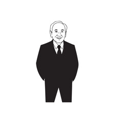Obraz premium Old person in formal suit black and white vector illustration portrait elegant classic digital artwork