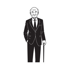 Old person in formal suit black and white vector illustration portrait elegant classic digital artwork