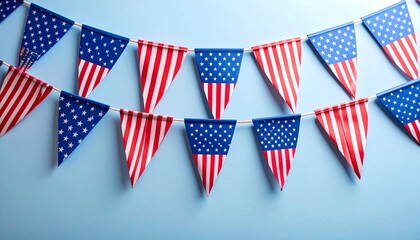 Obraz premium Festive patriotic bunting, stars and stripes, celebration decorations, blue background