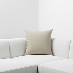 white sofa with pillows. pillow isolated on white background. Plain beige pillow against white background.