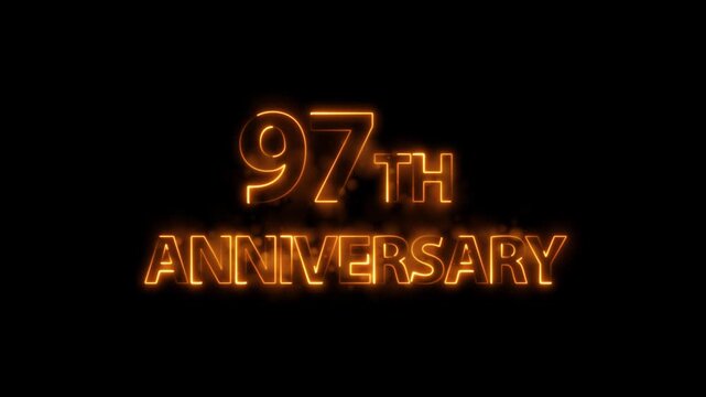 Congratulations on 97th Anniversary 4k video, neon glowing text animation on Luxury background.  Greeting text 97  anniversary Luxury celebration motion animation. neon lighting happy anniversary text