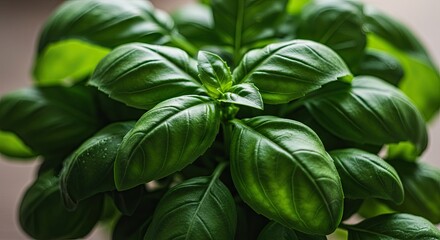 Fresh Green Basil Plant with Lush Leaves in Soft Natural Light